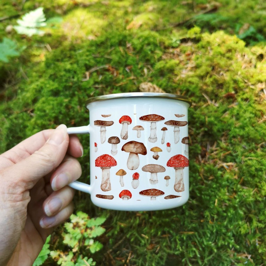 Featured * | Butterfly & Toadstool Toadstool Mushroom Enamel Camp Mug Camping Gear