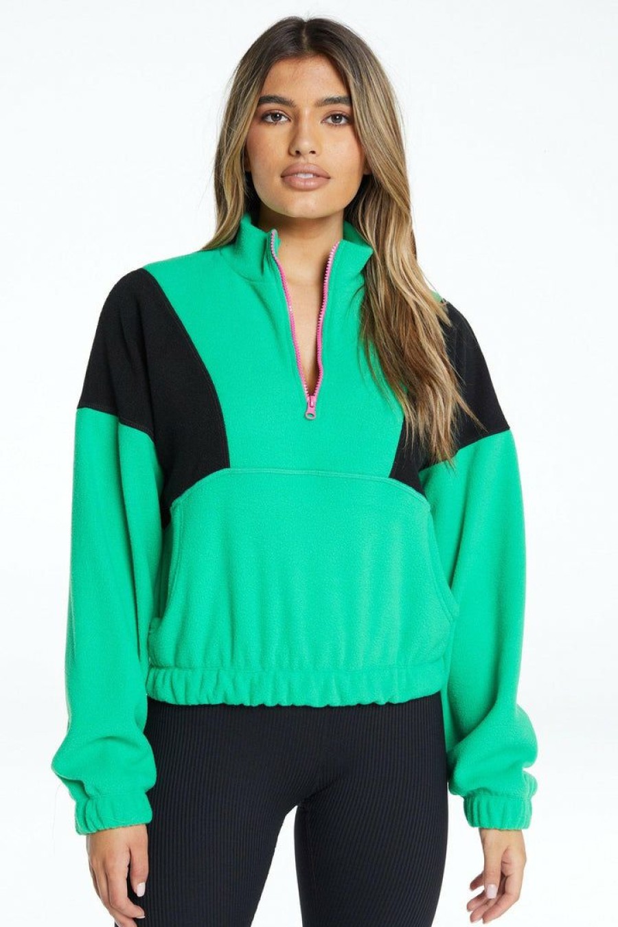 Apparel * | Year Of Ours Mammoth Cropped Half Zip Fleece Green/Black