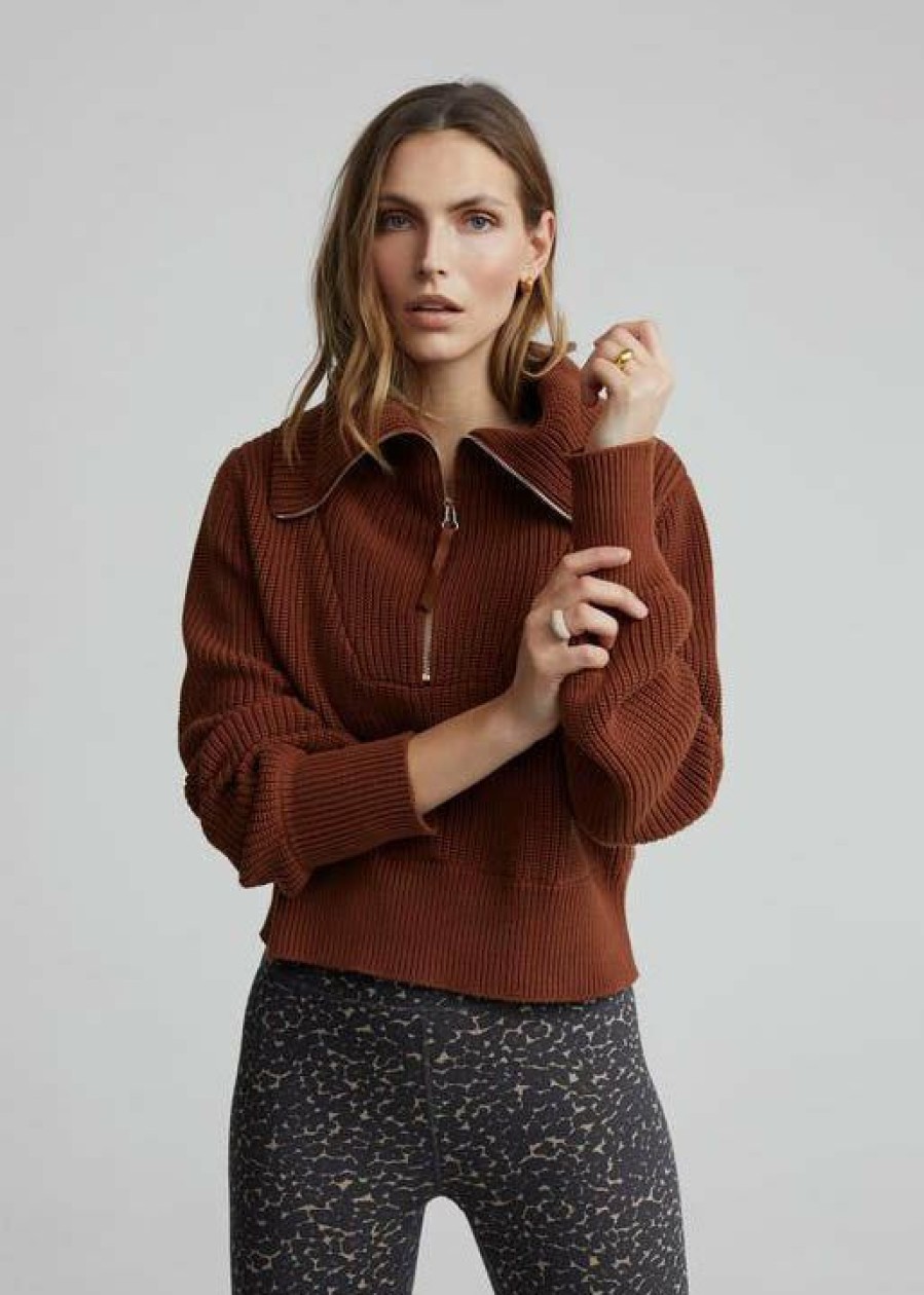 Apparel * | Varley Mentone Half-Zip Knit Pullover Tortoise Shell