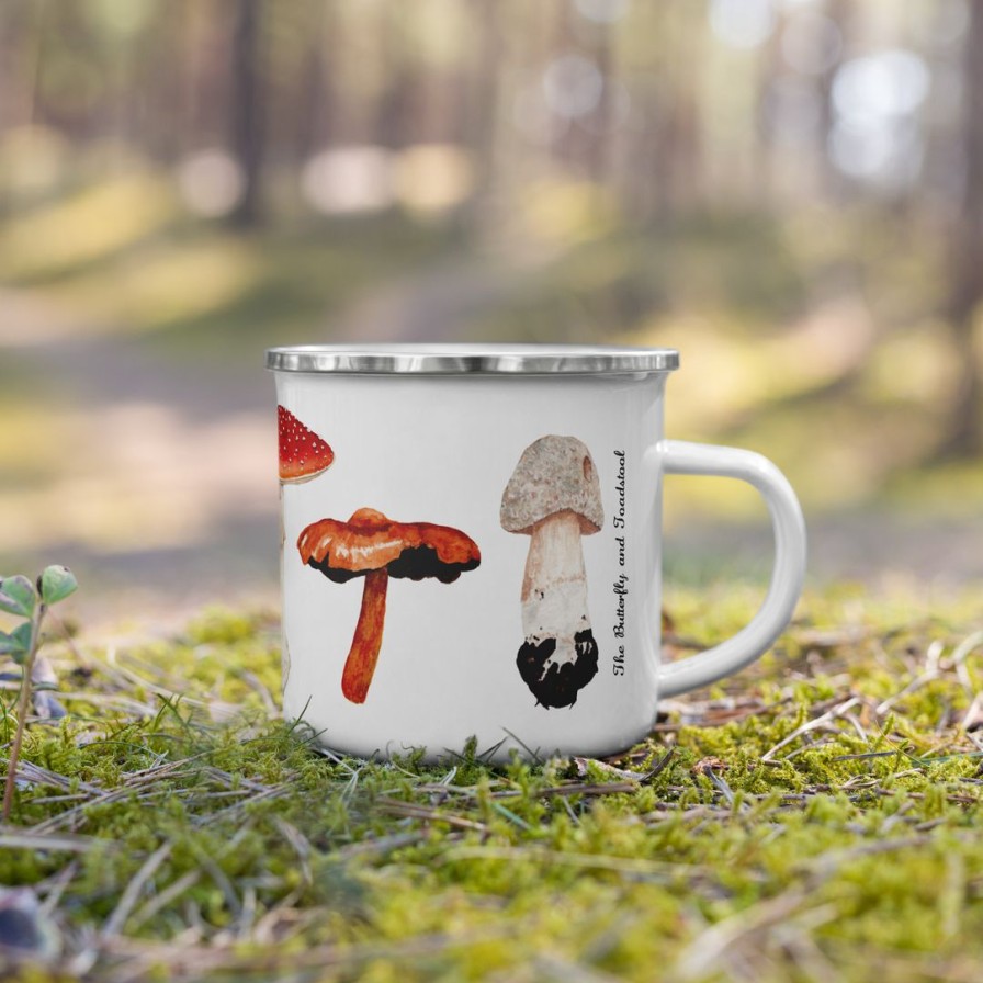 Featured * | Butterfly & Toadstool Camping Gear Mushroom Enamel Camp Mug