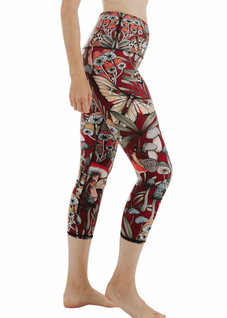 Apparel * | Yoga Democracy Studio Lover Fun Gal Printed Yoga Crop Leggings Fun Gal Shroom Print