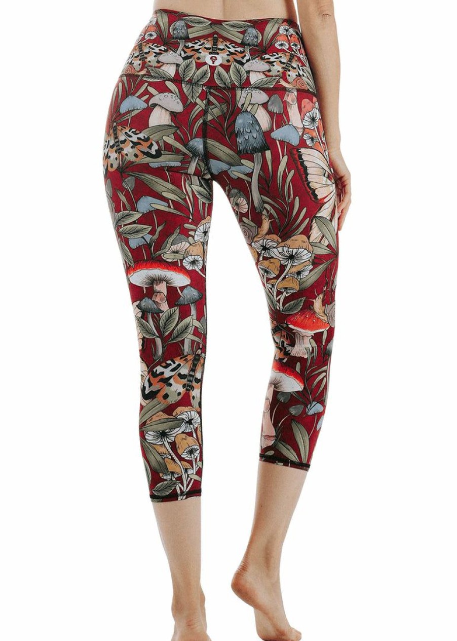 Apparel * | Yoga Democracy Studio Lover Fun Gal Printed Yoga Crop Leggings Fun Gal Shroom Print